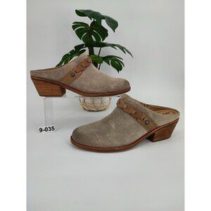 Earth Women’s Juliet Gray Tan Suede Mule Clog Heel Slip On Shoes Size 9.5